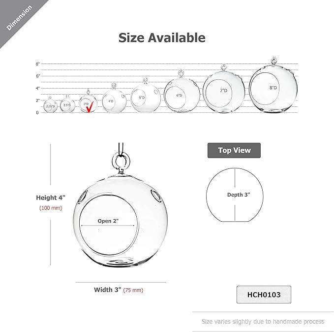 WGV Hanging Terrarium Globe, Width 3", Height 4", DIY Air Succulent Planter, Clear Glass Vase Orb with Flat Bottom, Candle Holder for Windowsill Outdoor Garden Decor, 3 Pieces Bulk