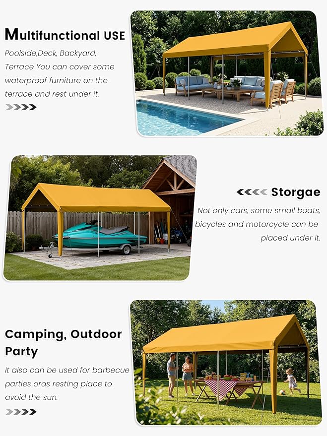 10 x 20 Ft Carport Replacement Cover, Heavy Duty Outdoor Car Tarp Canopy, Waterproof & UV Protected Tear Oxford Tarp with Ball Bungees (Frame is Not Included)