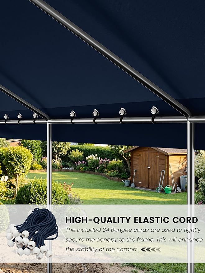 10 x 20 Ft Carport Replacement Cover, Heavy Duty Outdoor Car Tarp Canopy, Waterproof & UV Protected Tear Oxford Tarp with Ball Bungees (Frame is Not Included)