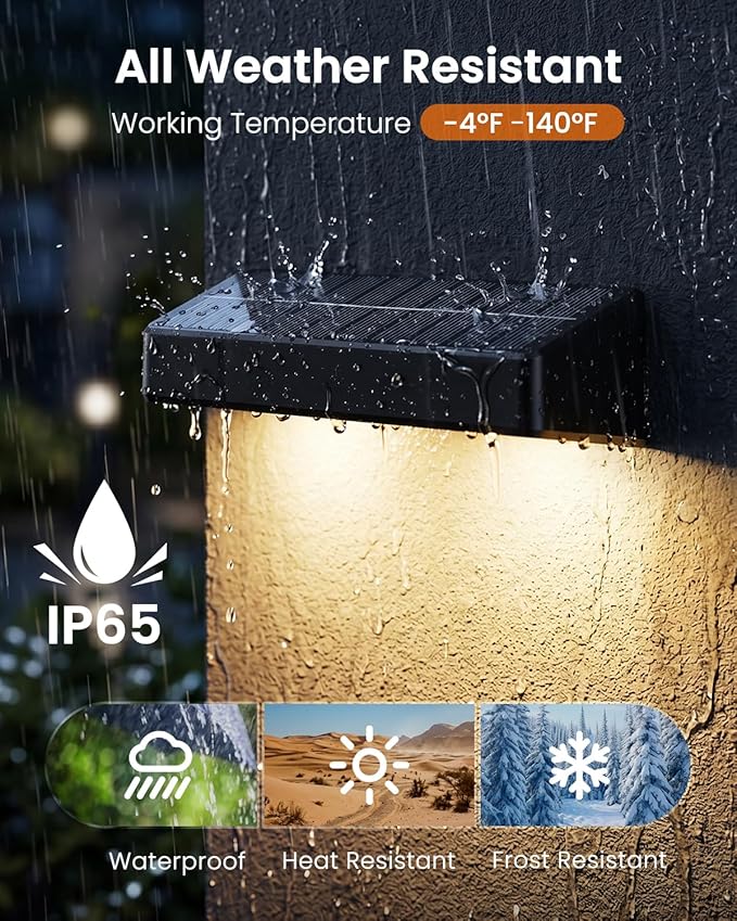 JOFIOS Fence Lights Solar Powered, 9 Fixed Colors ＆ Color Changing Solar Wall Lights Outdoor Waterproof IP65 Dusk-to-Dawn LED Deck Lighting for Patio, Railing, Pool, Porch, Backyard, Wall, 8 Pack