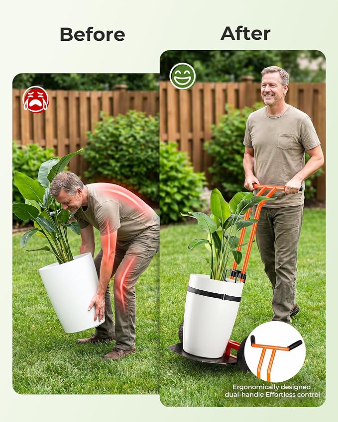 Plant Caddy with Wheels, 200 lbs Heavy Duty Plant Dolly, Ergonomic Handle & Adjustable Pot Gripper for Senior Gardeners, All-Terrain Planter Mover for Home, Garden, Yard, Flower Shops, Outdoor, Qrange