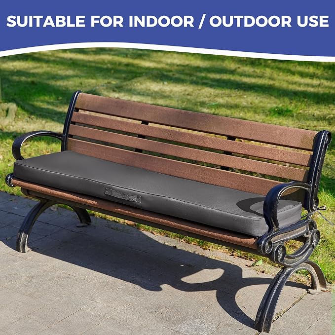 IPYNBAP Outdoor Bench Cushions for Outdoor Furniture, 42x18x3 Inch, Waterproof Bench Pillow, Fade Resistant Long Bench Seat Pads for Garden, Indoor, Porch Swing, Dark Grey