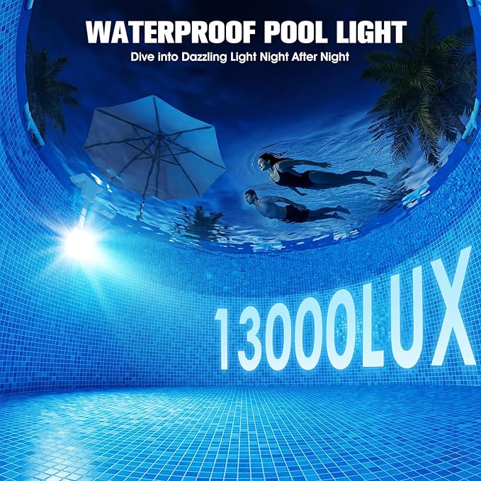 Solar Pool Lights for Metal Frame Above Ground Pool, Upgraded Solar Lights w/LCD Pool Thermometer,Underwater Led Lights for Pool Accessories,Swimming Pool Lighting with 10 Light Modes,1PC