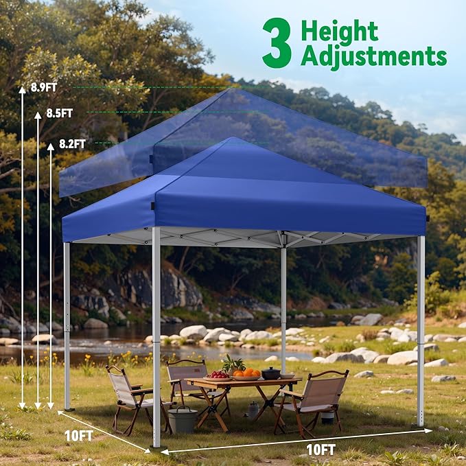 Driftalia 10x10 Pop Up Canopy Tent, Instant Setup Portable Canopy with Carry Bag, 4 Sandbags and 8 Stakes for Outdoor Events, Parties & Camping - Blue