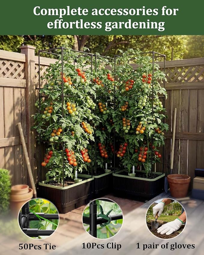 Self Watering Tomato Planter with Trellis, Rectangular Tomato Cages Trellis for Raised Garden Bed, Tomato Planters Box for Garden Pots Patio Indoor Outdoor (Rectangular, 1PC)