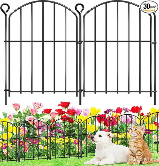 Decorative Garden Fence 17in (H) x30ft (L), Arched Rustproof Metal No Dig Fence for Dogs & Rabbit, Ornamental Animal Barrier for Flower Beds, Border Panels Fencing for Yard & Patio Outdoor Decor