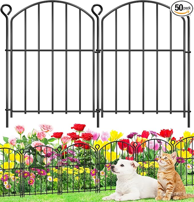 Decorative Garden Fence 17in (H) x50ft (L), Arched Rustproof Metal No Dig Fence for Dogs & Rabbit, Ornamental Animal Barrier for Flower Beds, Border Panels Fencing for Yard & Patio Outdoor Decor