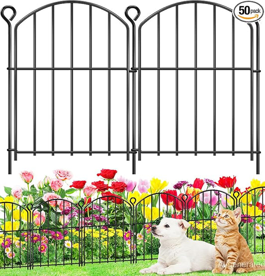 Decorative Garden Fence 17in (H) x50ft (L), Arched Rustproof Metal No Dig Fence for Dogs & Rabbit, Ornamental Animal Barrier for Flower Beds, Border Panels Fencing for Yard & Patio Outdoor Decor