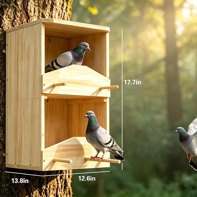 Handcrafted 2-Story Mourning Dove Nesting Box – Durable Solid Wood Outdoor Bird House with Predator Guard, Easy-to-Mount for Backyard, Garden, Patio