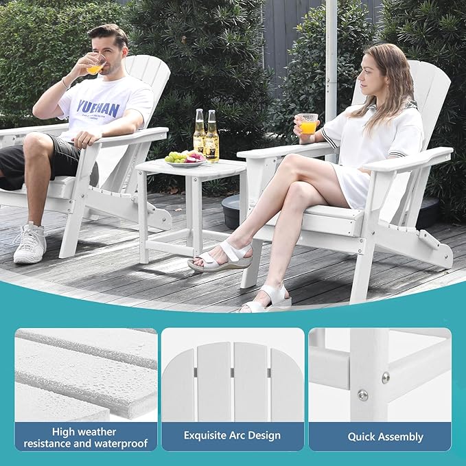 Plawdlik Hdpe Outdoor Adirondack Side Table, Wooden Textured, Set for Patio, Garden, Porch, Pool Composite Patio, Backyard, Bathroom and Indoor, Maintenance & Weather Resistant (White)