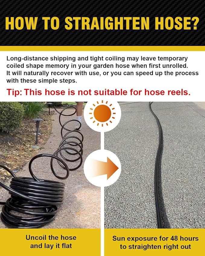 Heavy Duty Garden Hose, 100 ft x 5/8" Long Polyurethane Water Hose with Swivel Fittings, Flexible, Lightweight, No-Kink, Leakproof, Burst 600 PSI, Black