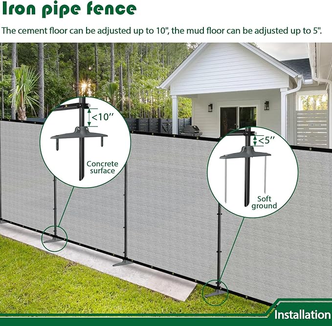 6'Hx17'W Outdoor Freestanding Privacy Screen Fence Panels with Iron Poles, Mesh Shade Net Cover Temporary Fencing for Patio Backyard Garden Deck, Light Gray