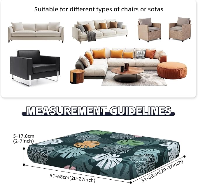 8Pcs Patio Cushion Covers,Outdoor Cushions Covers,Stretch Cushion Covers Replacement, Washable and Reusable Furniture Protectors(Green Charm)