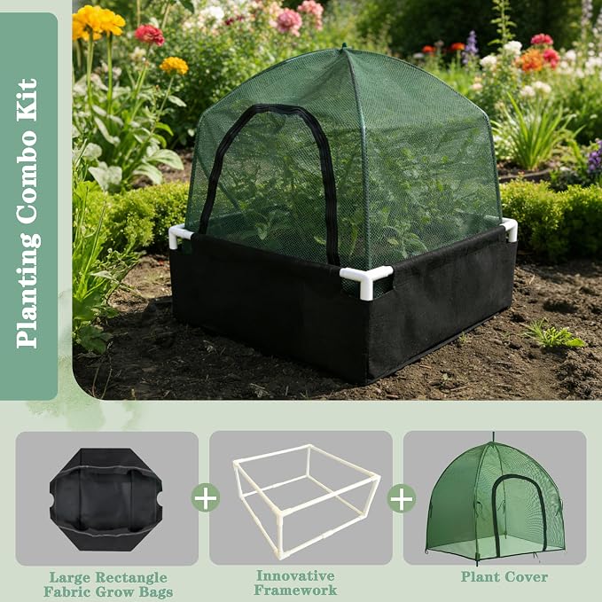 Breathable Felt Raised Garden Bed with PVC Frame, Heavy-Duty Square Planter Box for Vegetables, Herbs & Flowers, 3 Sizes – No Tools Assembly for Patio, Backyard Gardening（3*3*1FT, 2PCS）