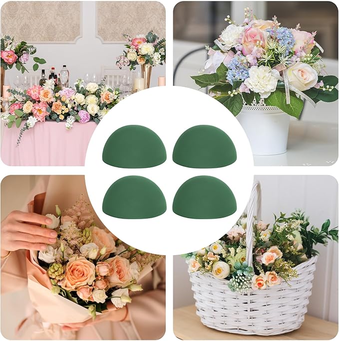 Hpmjz 4 PCS Floral Foam Blocks, 7.5 Inch Green Half Balls Large Round Dry & Wet Flower Foam for Fresh and Artificial Flower Plant Arrangements Craft Supplies Wedding Birthday Home Garden Decor