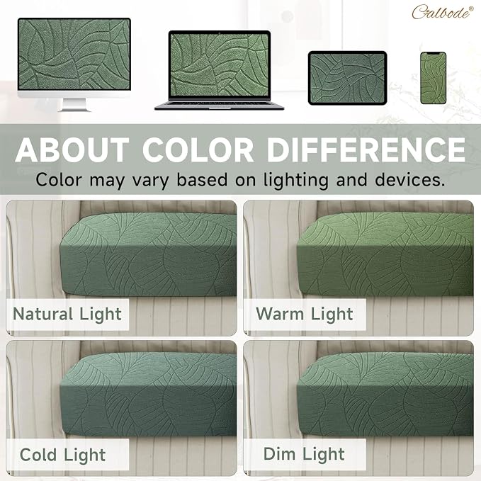 CALBODE 8Pcs Stretch Couch Cushion Covers, Water Resistant Outdoor Sofa Cuhsion Cover Replacement,Washable Outdoor Patio Chair Seat Cushion Covers for Furniture Protect (Sage Green, Leaf Textured)