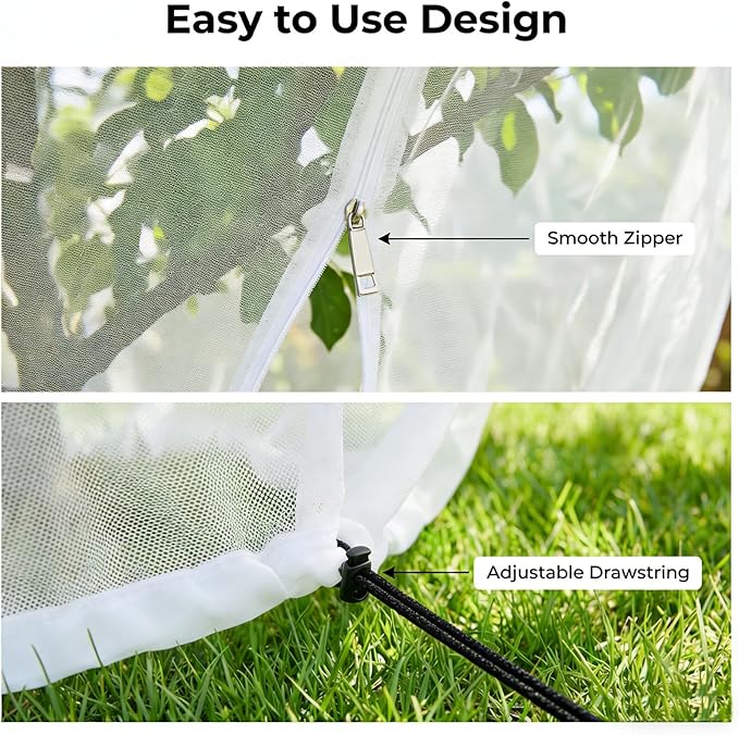 10ftx10ft Large Fruit Tree Netting Cover with Zipper & Drawstring, Garden Mesh Netting for Protecting Plants from Birds,Squirrels &Bug,Ultra Fine Weather Resistant Tree Netting
