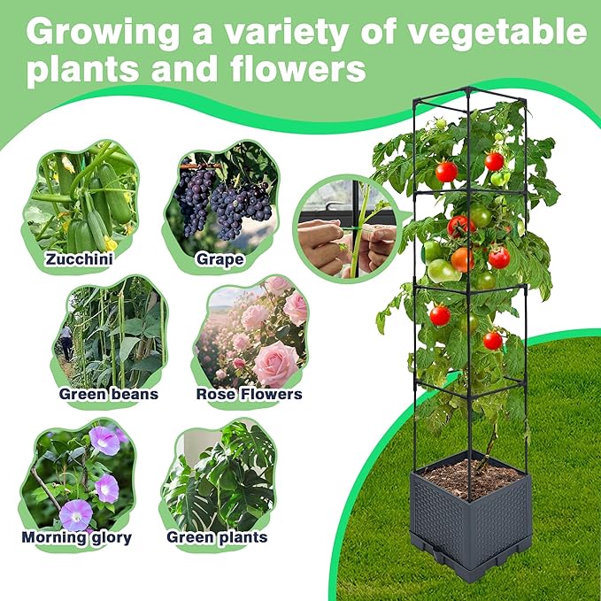 Raised Garden Bed Planter Box, 1 Pack 56" Self-Watering Tomato Planter with Trellis for Climbing Vegetables Plants Grape Fruit Flowers,Use for Indoor Outdoor Garden Patio