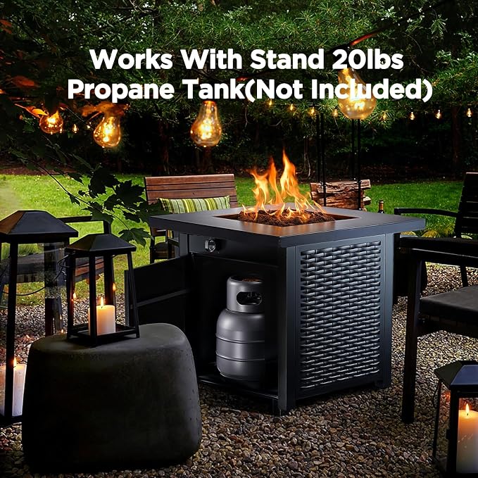 Ciays 32 Inch Propane Fire Pit, CSA-Listed Outdoor Gas Fire Pits 50,000 BTU Steel Fire Pit Table with Lid, Add Warmth and Ambience to Gatherings and Parties On Patio Deck Garden, Black, CIFPT4B