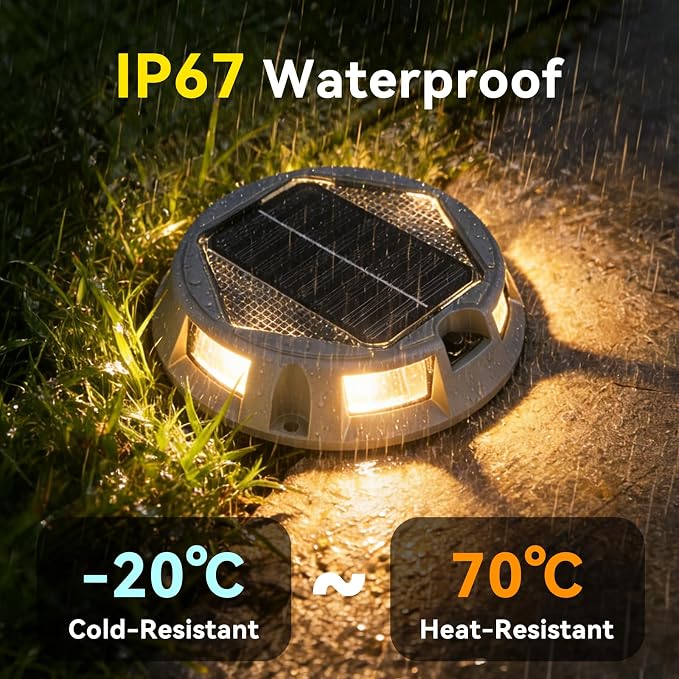 AGPTEK Round 12 Modes 9 in 1 Solar Driveway Lights with Remote Control 4 Pack-30H Runtime, IP67 Waterproof, 3-Ton Load Capacity, RGB Color Changing Outdoor Lights for Patio, Garden, Deck, Dock, Step