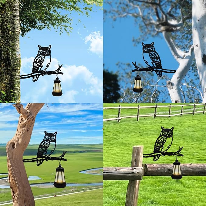 Solar-Powered Metal Owl Garden Stake - Outdoor Yard Decor with Solar Lights, Weather-Resistant Owl Art for Patio - Holiday-Ready Tree Ornament