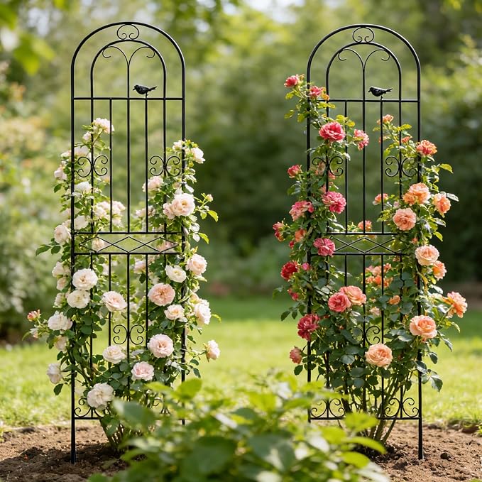 4 Pack 70.8" H x 19.7" W Metal Garden Trellis with Black Coating, Wire Lattice Grid Panel for Climbing Plants Outdoor Roses Vine Cucumbers Vegetables Flower Support (70.8" H, 4 Pack)