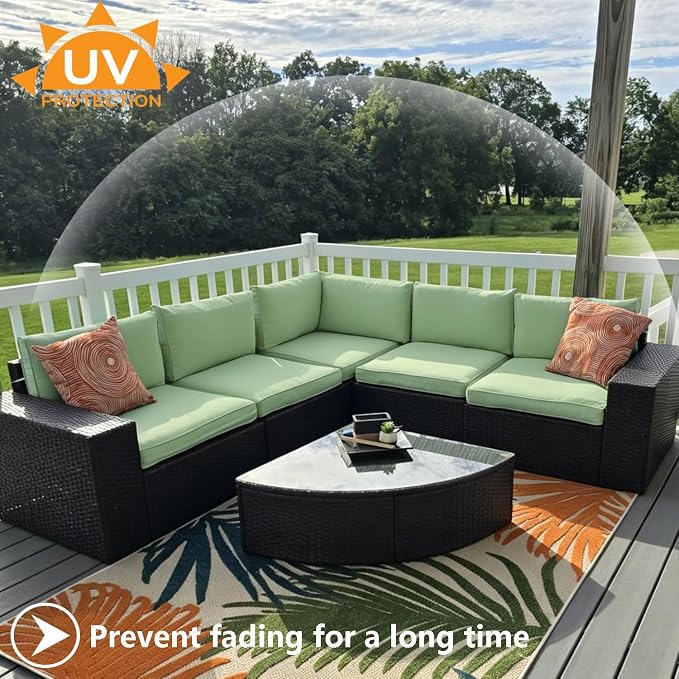 Outdoor Cushion Covers Replacement 14 Pcs Patio Cushion Covers fit for 7Pieces 6-Seater Wicker Rattan Sectional Couch Sofa Outdoor Cushion Slipcovers Set Seat and Back Cover Only, Bean Green
