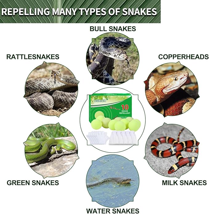 USKICH 10 Pack Snake Away Repellent, Snake Repellent Balls for repelling Outdoors Indoor Snakes Rats and Other Pests, for Yard Lawn Garden Camping Fishing, Natural Plant Formula Pest Insect Control…