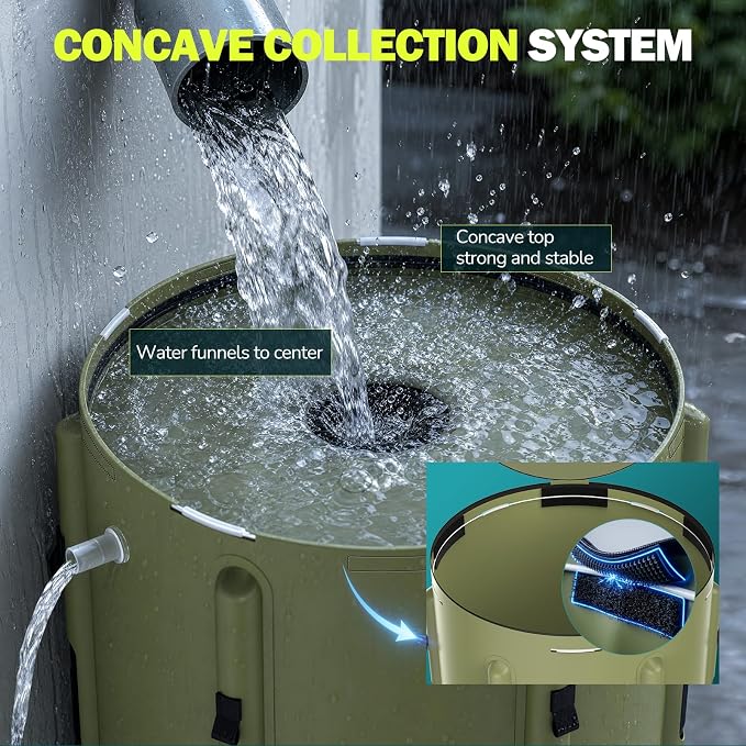 SKM Collapsible Rain Barrel, 53 Gallon Portable Rain Water Collection System to Collect Rainwater from Gutter, Foldable Water Storage Tank with Spigot for Garden, Lawn & Outdoor Plant Watering, Green