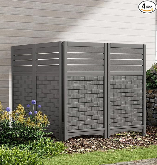 KINYING Air Conditioner Fence Privacy Screen,4 Panels Pool Equipment Trash Can Enclosure Screen for Outdoor,Resin Fence Panels Kit,45" (H) x 22" (W) Per Panel, Grey