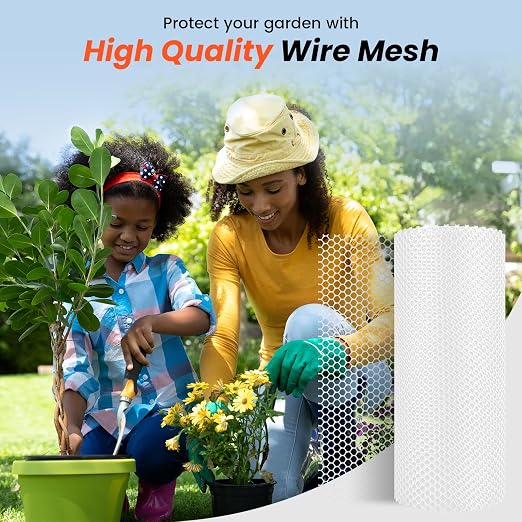 Toolterritary 16IN x 50FT Plastic Chicken Wire Mesh, Chicken Wire for Floral Arrangements, Chicken Wire Mesh for Crafts with 100 Pcs Zip Ties, Mesh Fence for Dogs, Deers, Poultry