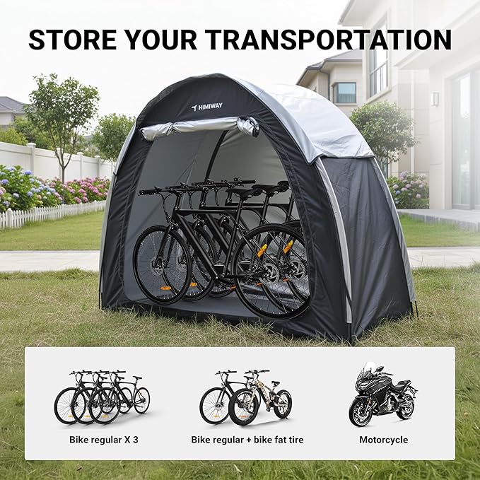 Himiway Bike Storage Shed Tent with Double Doors for 2 Bikes PU4000 Silver Coated Waterproof Anti-Dust 210D Oxford Fabric Portable Foldable Outdoor Bicycle Cover Shelter Carry Bag for Home Garden