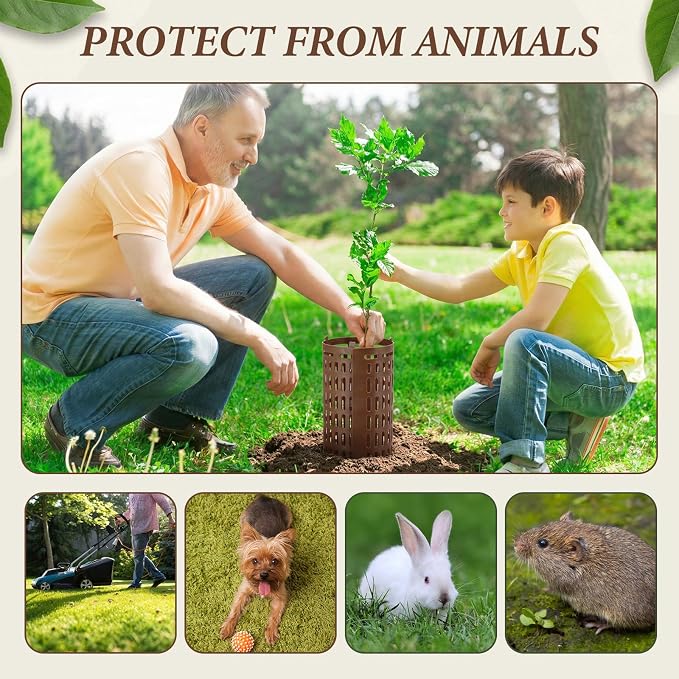 Boao 15 Pieces Plastic Tree Trunk Protector Trees Guard Bark Plant Protectors Locking Tree Guard with 100 Pieces Zip Ties for Protecting Trees from Trimmers and Small Animals (Brown)