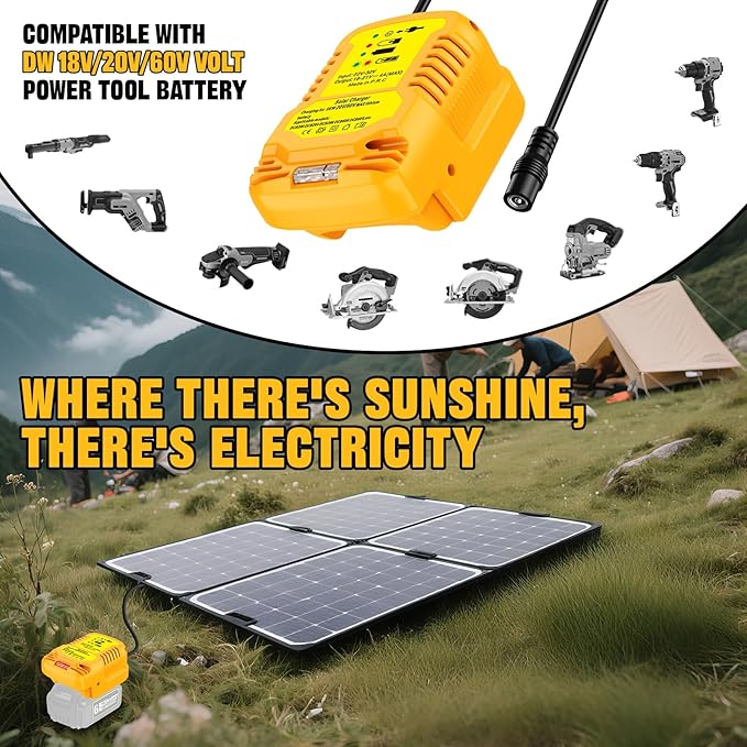 Solar Charger Adapter for Dewalt 20V/60V Battery,Portable,Outdoor Work,Camping