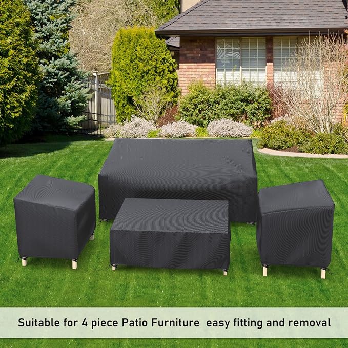 Outdoor Furniture Cover Waterproof, STARTWO Patio Furniture Covers 4 Piece Set for Chairs, Couch, Table Coffee, Black