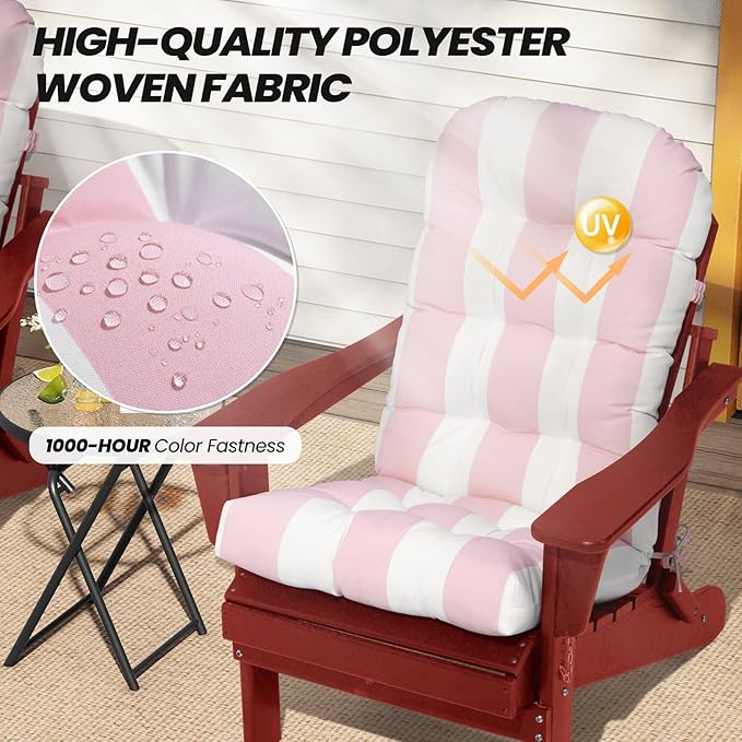 Crestlive 50x20x4 Inch Adirondack Chair Cushion Outdoor Rocking Chair Cushions Water Resistant High Back Patio Thick Replacement Cushions Pink Stripe
