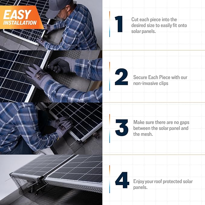Rotak Critter Guard PRO - 8in x 100ft Solar Panel Bird Prevention Roll Kit Pairs - Heavy Duty Galvanized Black PVC Coated ½ inch Wire Roll Mesh (8" x 100)