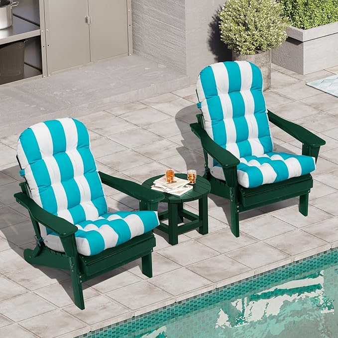 Crestlive 50x20x4 Inch Adirondack Chair Cushion Outdoor Rocking Chair Cushions Water Resistant High Back Patio Chair Cushions Set of 2 Thick Patio Replacement Cushion Blue Stripe