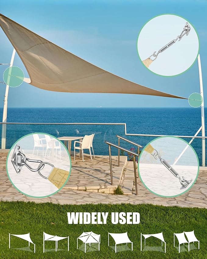 Sun Shade Sail Hardware Kit: Triangle Rectangle Shade Sail Hardware Kit Heavy Duty, M6 Turnbuckles for Shade Sail Pad Eye Sun Shade Hooks, Patio Garden Sun Shade Sail Canopy Hardware Installation Kit