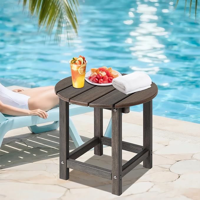 LZRS Adirondack Patio Side Table End Table, Outdoor Coffee Tables for Patio, Backyard,Pool, Indoor Companion, Easy Maintenance & Weather Resistant(Brown Mixture)