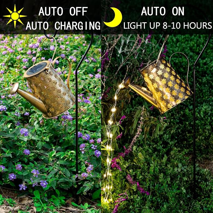 JIAJIAMEI Large Solar Watering Can Lights Flower Outdoor Garden Decor, Waterproof Cascading LED Hanging Lights, Gifts for Mom Grandma Women Birthday Mother's Day - Yard Porch Patio Backyard