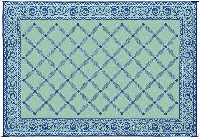 Stylish Camping 119123 9-feet by 12-feet Reversible Mat, Plastic Straw Rug, Large Floor Mat for Outdoors, RV, Patio, Backyard, Picnic, Beach, Camping (Blue/Light-Green)