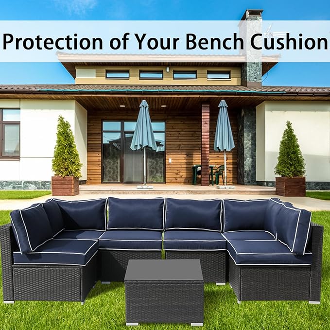 14Pieces Patio Cushion Covers Replacement Outdoor Couch Cushions Covers Splashproof Sofa Slipcovers Set with Zippers,Patio Furniture Protector Cover Only(Blue+White,25×25×3.15 inches)
