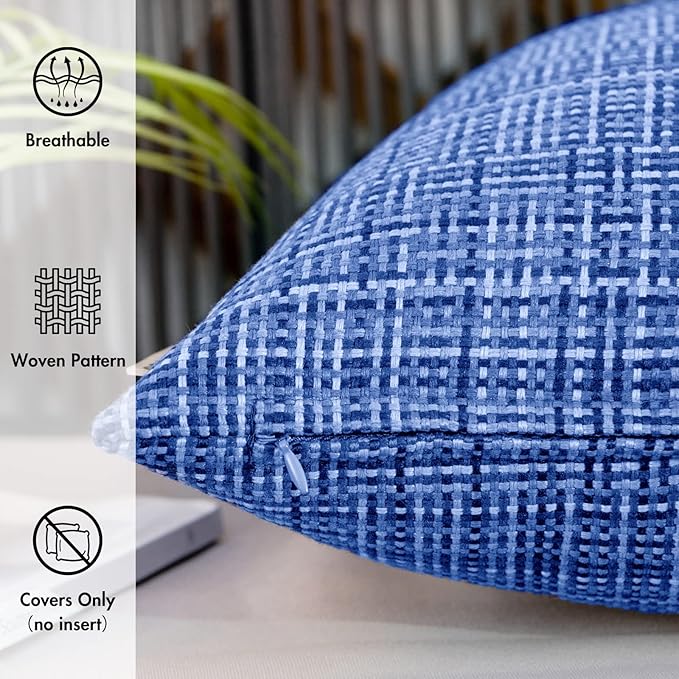 MIULEE Outdoor Waterproof Throw Pillow Covers Decorative Farmhouse Water Resistant Cushion Covers for Tent Patio Garden Couch Sofa Pack of 2, 16x16 Inch Blue