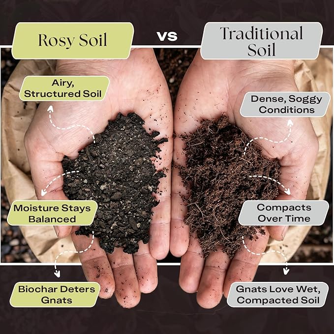 Rosy Soil Aroid Soil Potting Mix - Peat-Free, Microbially Active Biochar Powered Soil for Aroids - Superior Aeration & Drainage for Aroid Plants - Ideal for Indoor Gardening - 4 Quarts