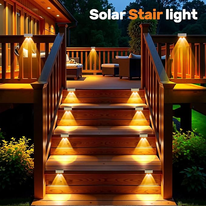 NIORSUN Solar Fence Lights,6 Pack Deck Light,Led Outdoor Lights Warm White + RGB Wall Lights Waterproof,Solar Powered Light for Backyard/Pool/Railing/Patio/Porch/Step(White)