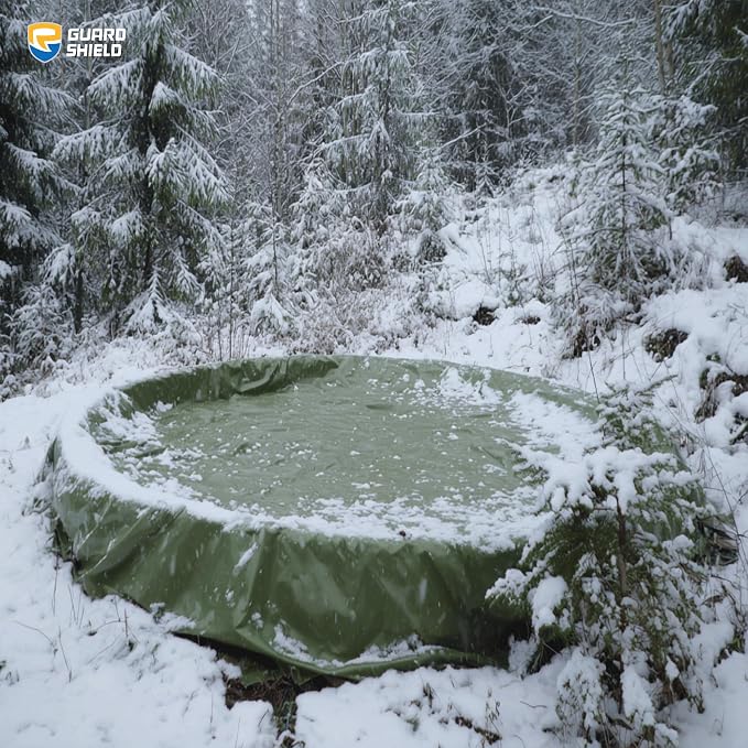GUARD SHIELD Round Tarp 24 Feet Waterproof Heavy Duty Circle Tarps for Under Pool Green/Silver Multi Purpose Circular Outdoor Cover