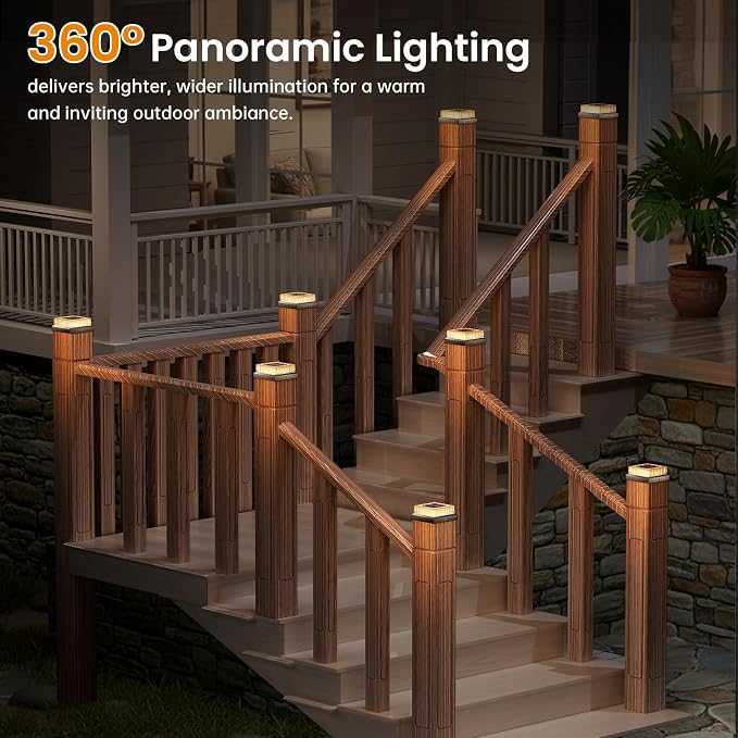 APONUO Solar Post Cap Lights, 8-Pack IP65 Waterproof for 4x4 Posts, 20 Lumens Deck Post Lights Solar Powered Outdoor – Perfect for Fence, Patio, Garden,Decor, Black
