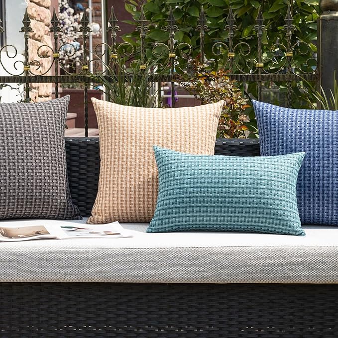 Kevin Textile Outdoor Waterproof Throw Pillow Covers Pack of 2 Boho Farmhouse Decorative Lumbar Cushion Covers for Garden Patio Tent Balcony Bench Couch Sofa 14x24 Inch, Light Brown