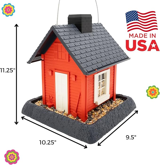 North States Village Collection - Fiesta Red Cottage Bird Feeder: Hanging Bird Feeder for Outdoors, Holds 5 Pounds of Seed